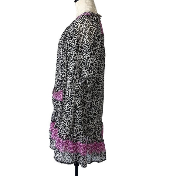 Sante' Classics Vintage Tunic Mini Dress One Size Black Nouveau Boho Tassel Tie - Picture 2 of 12